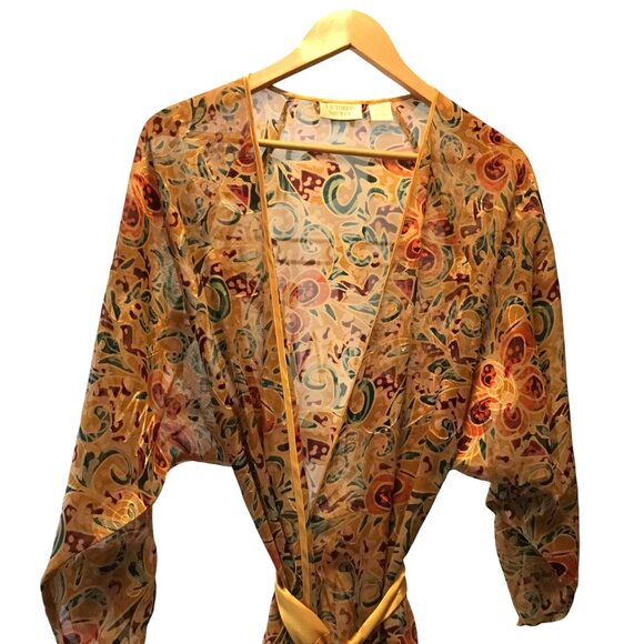 VTG Gold Label Victoria's Secret Woman Abstract Kimono Robe Satin Belt Swim S/P - Picture 6 of 13